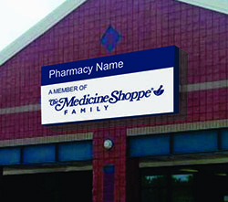 blue and white Medicine Shoppe sign